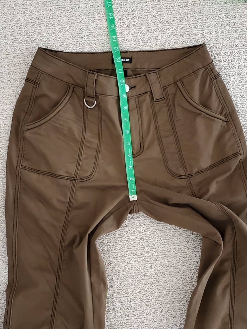 Flamingals Mid-Rise Straight Leg Cargo Exposed Stitch Pants, Brown Med - Picture 10 of 13